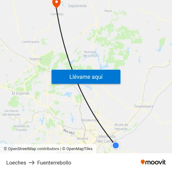 Loeches to Fuenterrebollo map