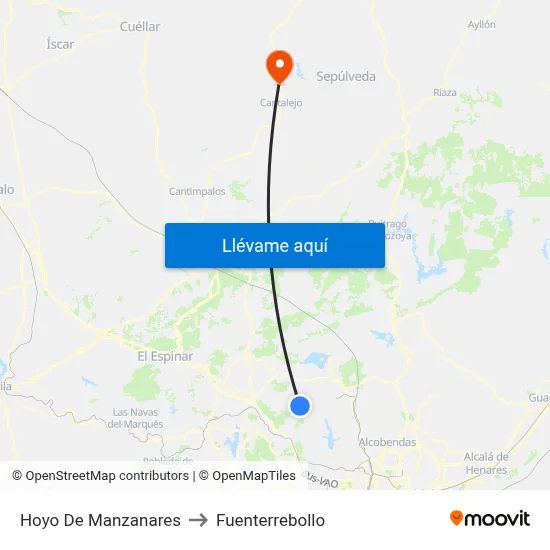 Hoyo De Manzanares to Fuenterrebollo map