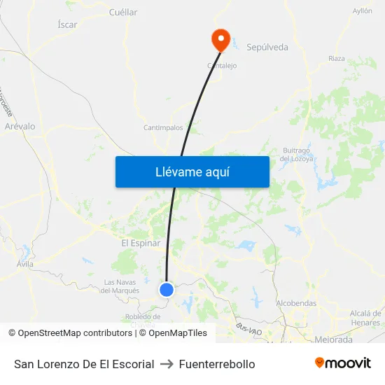 San Lorenzo De El Escorial to Fuenterrebollo map
