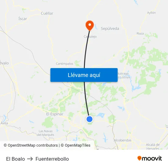 El Boalo to Fuenterrebollo map