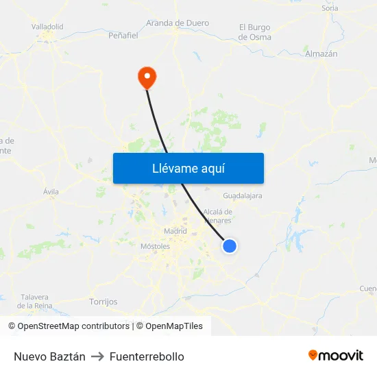 Nuevo Baztán to Fuenterrebollo map