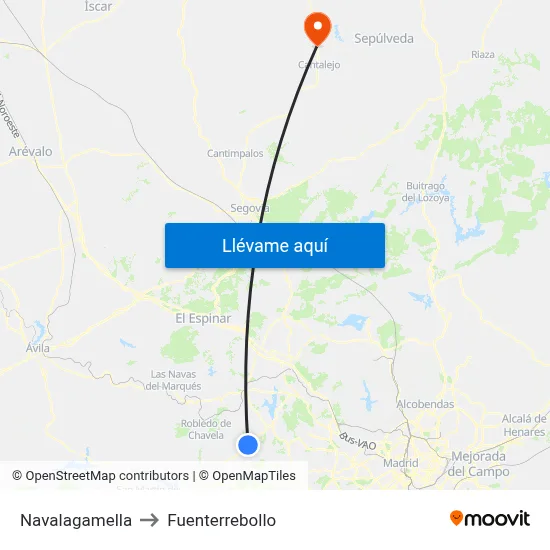Navalagamella to Fuenterrebollo map