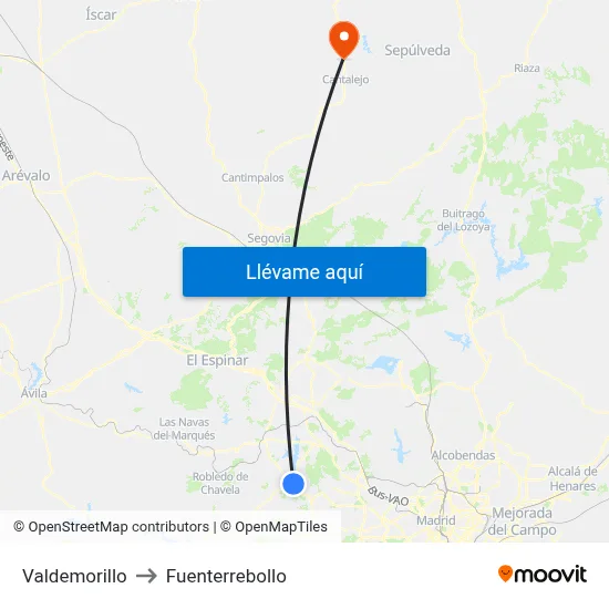Valdemorillo to Fuenterrebollo map