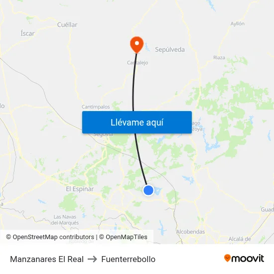 Manzanares El Real to Fuenterrebollo map