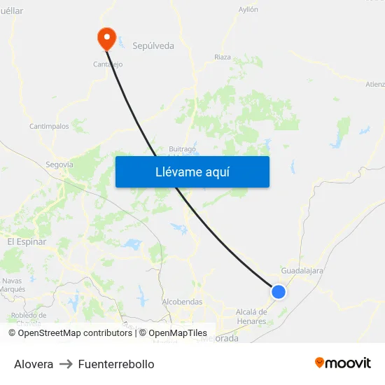 Alovera to Fuenterrebollo map