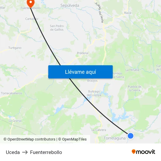 Uceda to Fuenterrebollo map