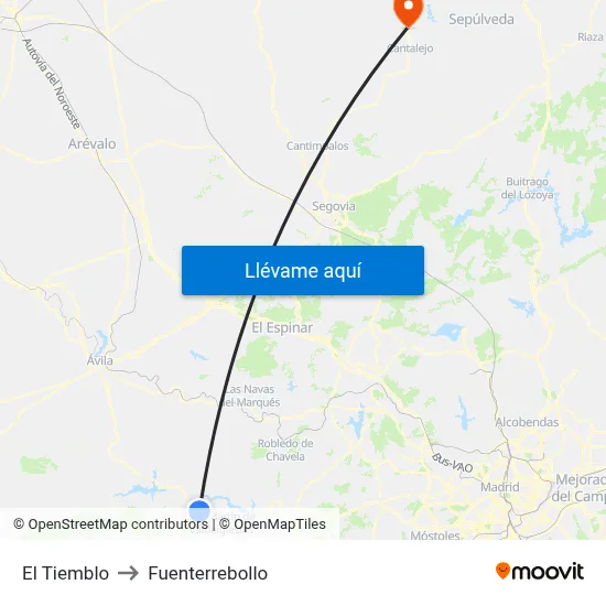 El Tiemblo to Fuenterrebollo map