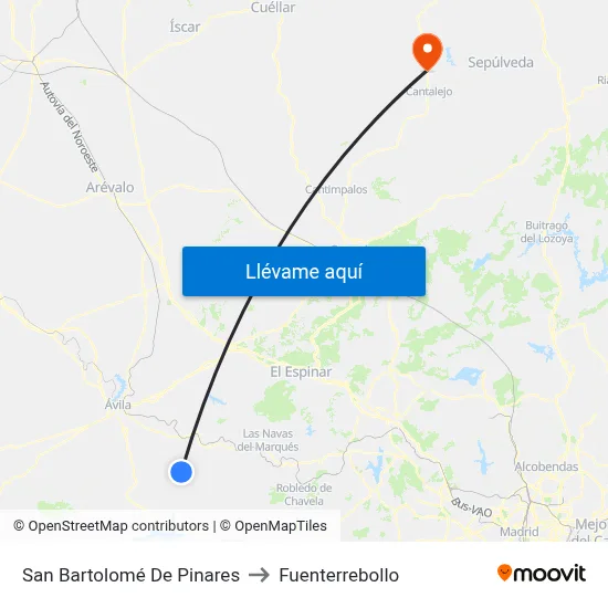 San Bartolomé De Pinares to Fuenterrebollo map