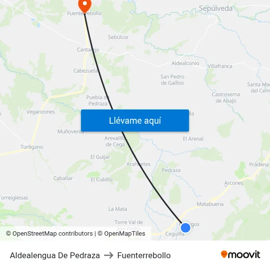 Aldealengua De Pedraza to Fuenterrebollo map
