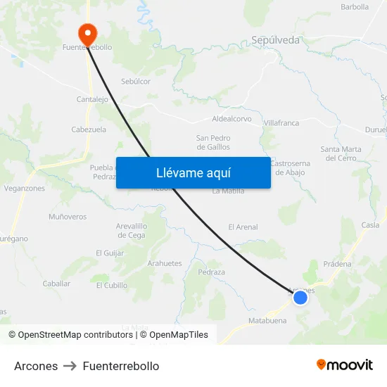 Arcones to Fuenterrebollo map