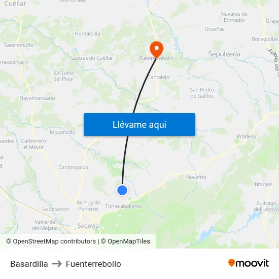 Basardilla to Fuenterrebollo map