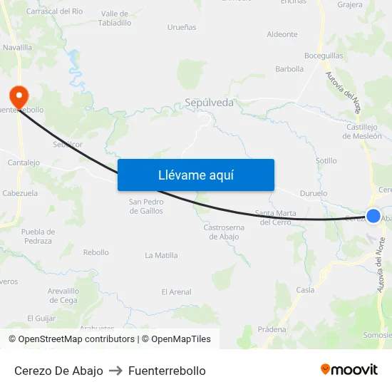 Cerezo De Abajo to Fuenterrebollo map