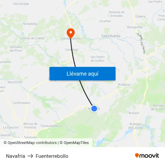 Navafría to Fuenterrebollo map