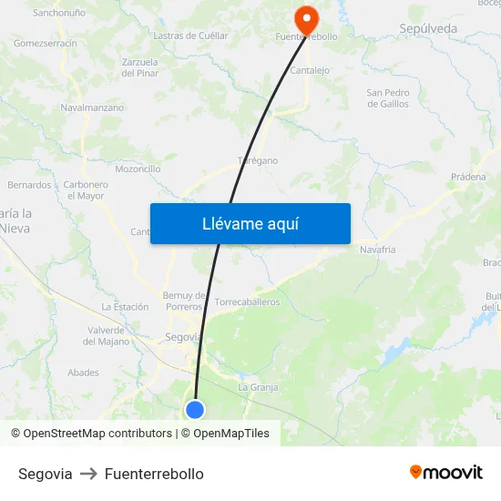 Segovia to Fuenterrebollo map