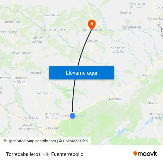 Torrecaballeros to Fuenterrebollo map