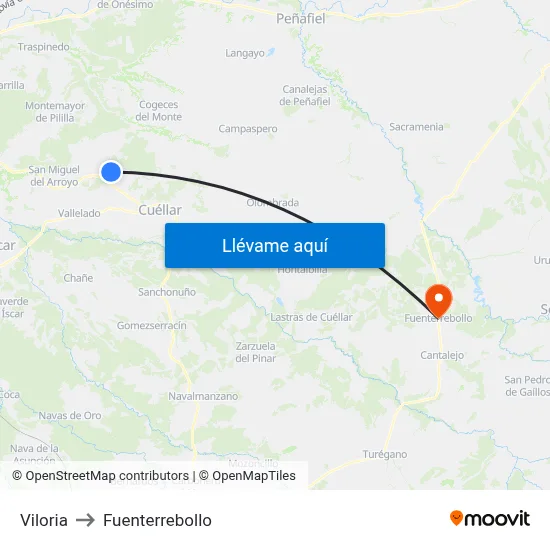 Viloria to Fuenterrebollo map
