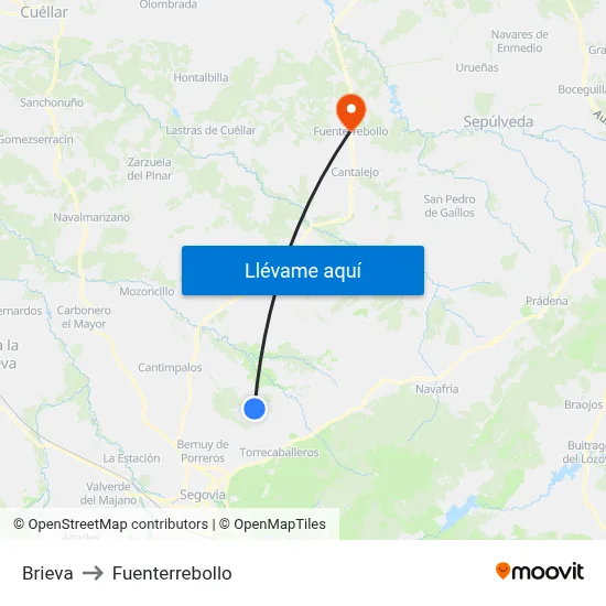 Brieva to Fuenterrebollo map