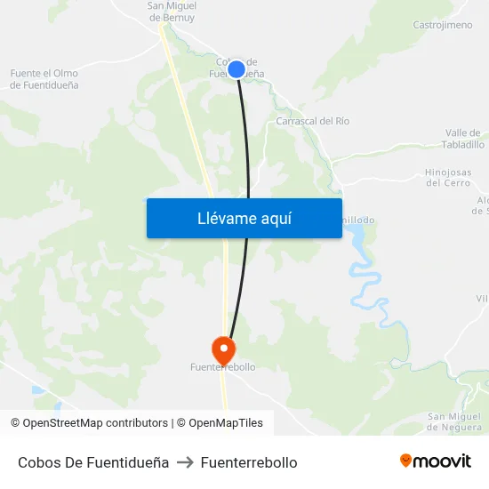 Cobos De Fuentidueña to Fuenterrebollo map