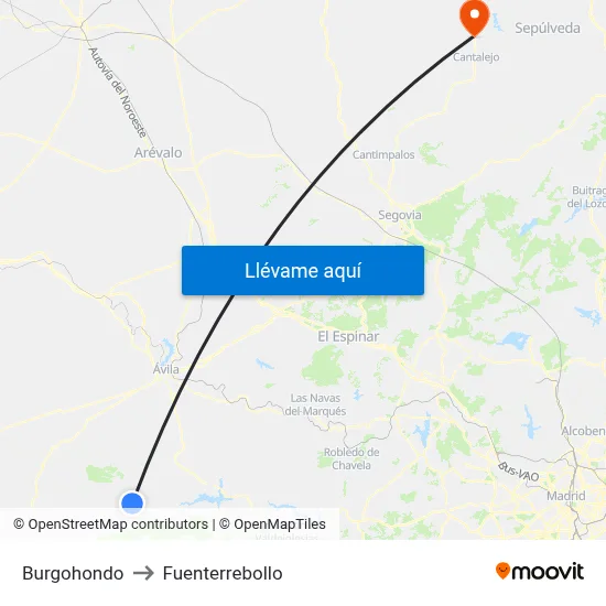 Burgohondo to Fuenterrebollo map