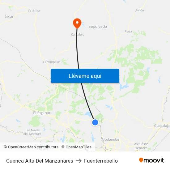 Cuenca Alta Del Manzanares to Fuenterrebollo map