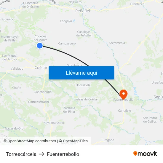 Torrescárcela to Fuenterrebollo map