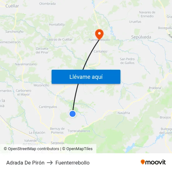 Adrada De Pirón to Fuenterrebollo map