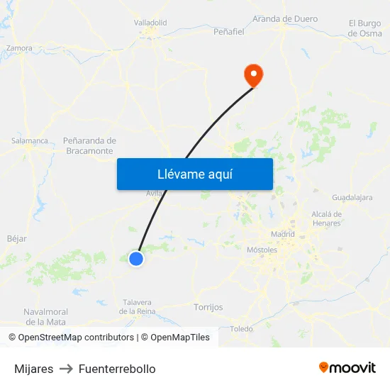 Mijares to Fuenterrebollo map