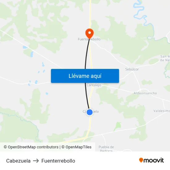 Cabezuela to Fuenterrebollo map