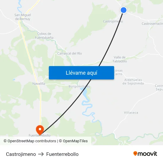 Castrojimeno to Fuenterrebollo map