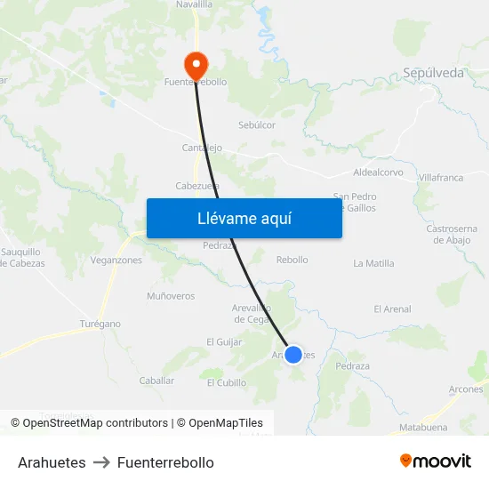 Arahuetes to Fuenterrebollo map
