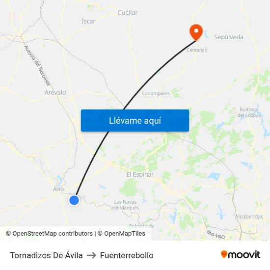 Tornadizos De Ávila to Fuenterrebollo map