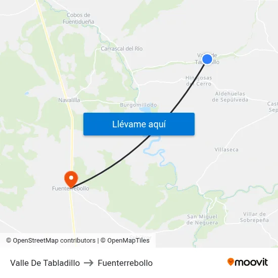 Valle De Tabladillo to Fuenterrebollo map