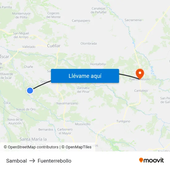 Samboal to Fuenterrebollo map