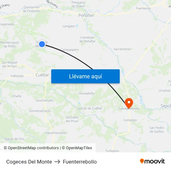 Cogeces Del Monte to Fuenterrebollo map