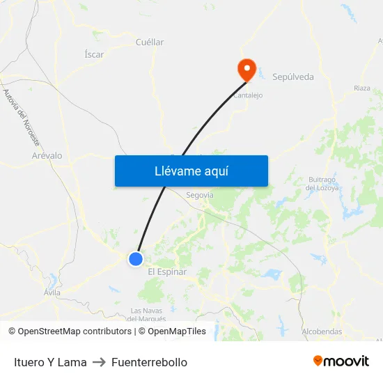 Ituero Y Lama to Fuenterrebollo map