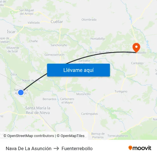 Nava De La Asunción to Fuenterrebollo map