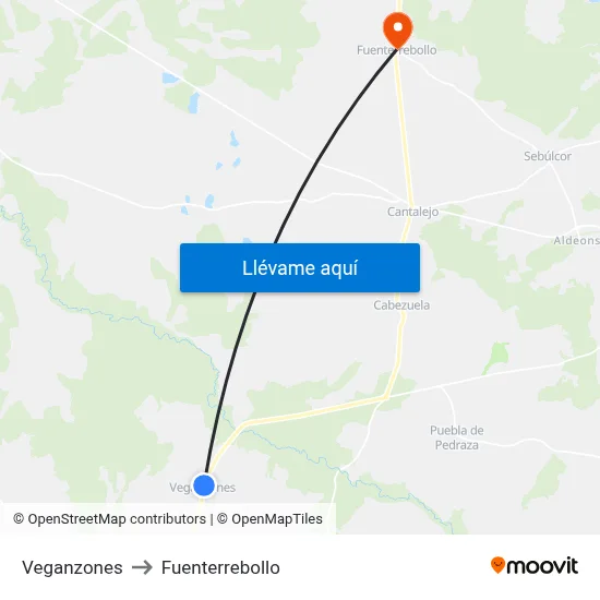 Veganzones to Fuenterrebollo map