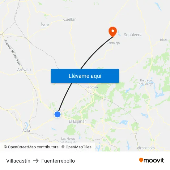 Villacastín to Fuenterrebollo map