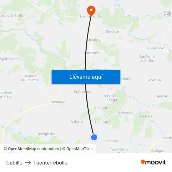 Cubillo to Fuenterrebollo map