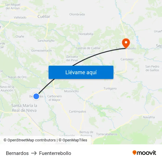Bernardos to Fuenterrebollo map