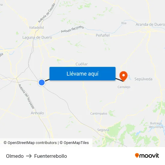 Olmedo to Fuenterrebollo map