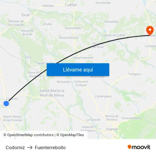 Codorniz to Fuenterrebollo map