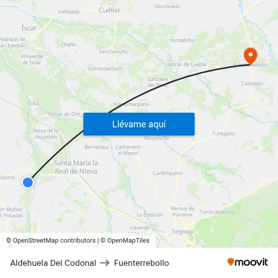 Aldehuela Del Codonal to Fuenterrebollo map