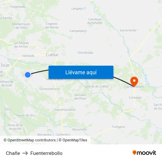 Chañe to Fuenterrebollo map