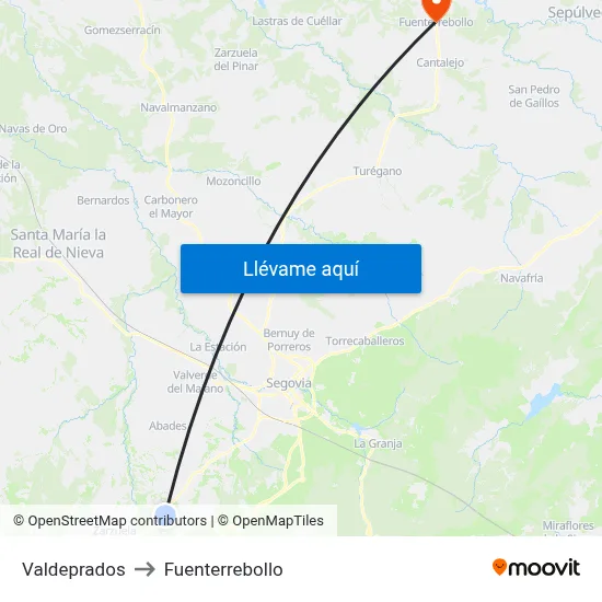 Valdeprados to Fuenterrebollo map