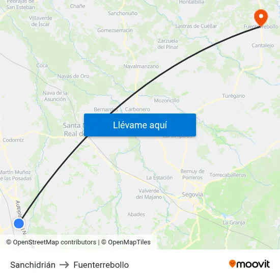 Sanchidrián to Fuenterrebollo map
