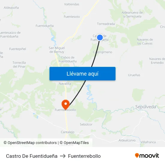 Castro De Fuentidueña to Fuenterrebollo map