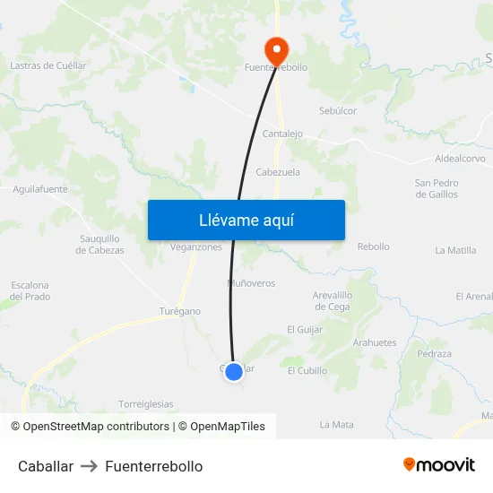 Caballar to Fuenterrebollo map
