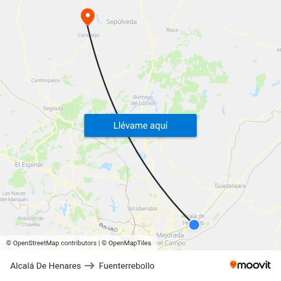 Alcalá De Henares to Fuenterrebollo map