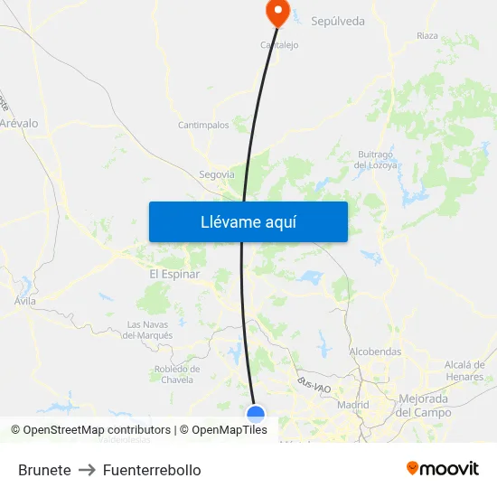 Brunete to Fuenterrebollo map
